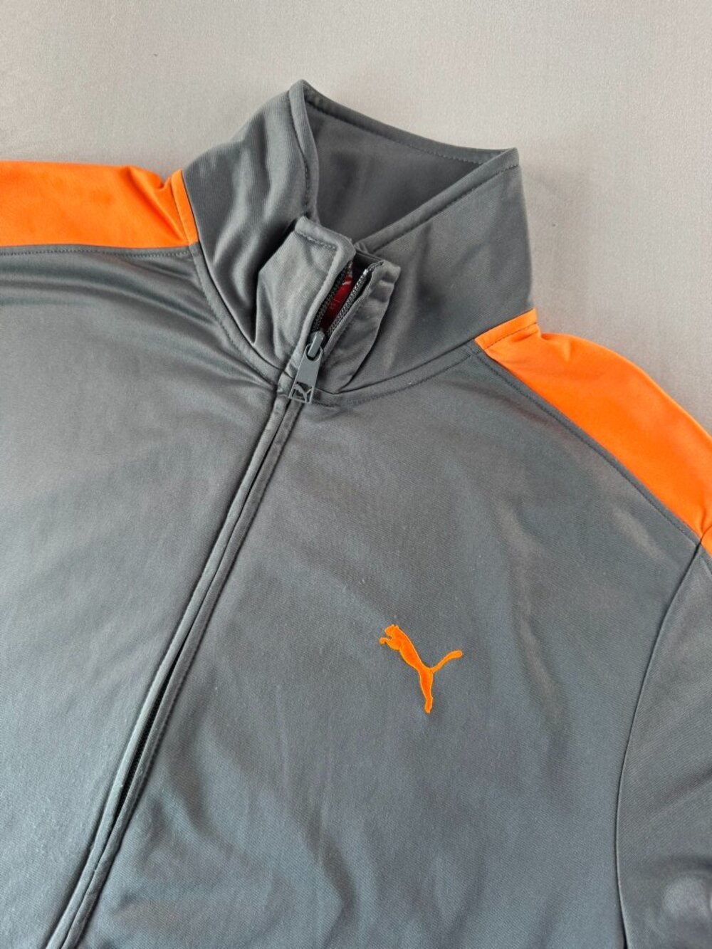 Puma Men's M Gray Orange Zip Up Classic Track Jacket Athlete Sports Casual Cozy